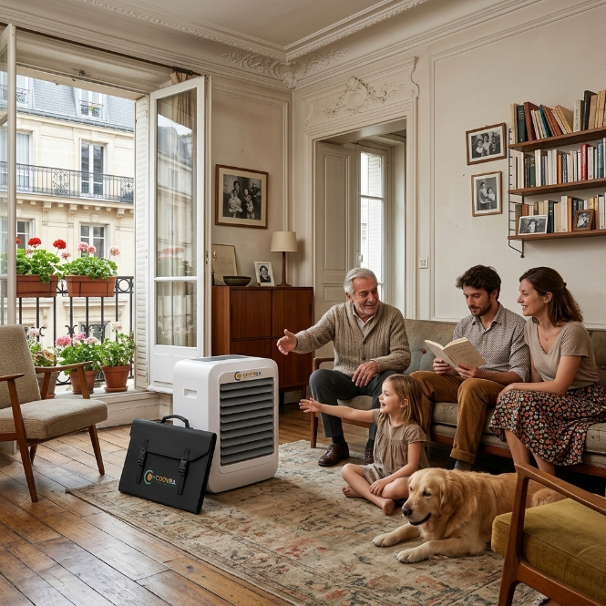 COOVRA™  Solar-Powered Evaporative Air Cooler Fan —  with 100W Foldable Solar Panel