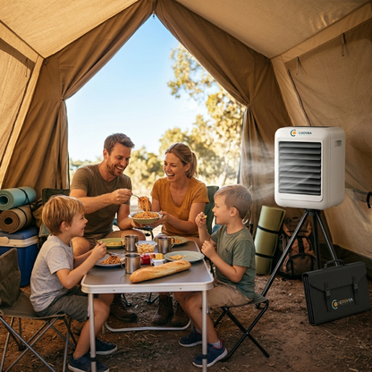 COOVRA™  Solar-Powered Evaporative Air Cooler Fan —  with 100W Foldable Solar Panel
