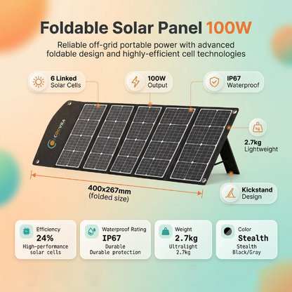 COOVRA™  Solar-Powered Evaporative Air Cooler Fan —  with 100W Foldable Solar Panel