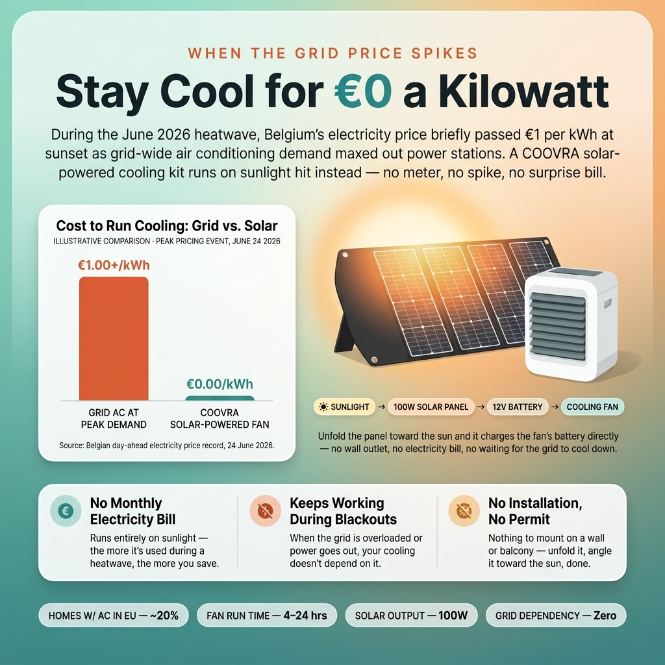 COOVRA™  Solar-Powered Evaporative Air Cooler Fan —  with 100W Foldable Solar Panel