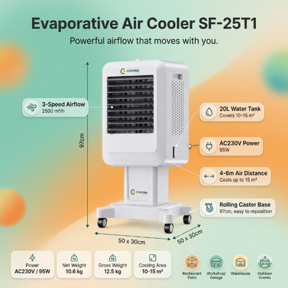 COOVRA™  Solar-Powered Evaporative Air Cooler Fan —  with 100W Foldable Solar Panel