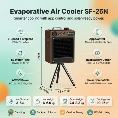 COOVRA™  Solar-Powered Evaporative Air Cooler Fan —  with 100W Foldable Solar Panel