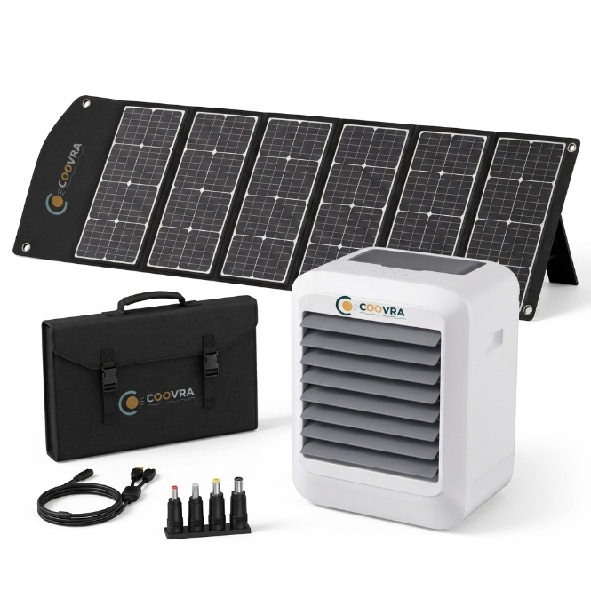 COOVRA™  Solar-Powered Evaporative Air Cooler Fan —  with 100W Foldable Solar Panel
